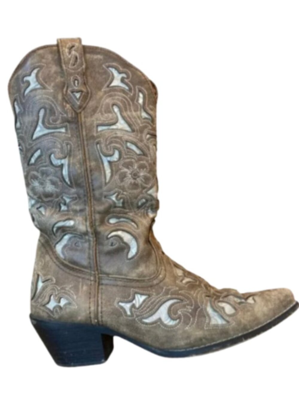 Laredo Sharona Boots Crackle Sanded Leather Cut-Out Cowboy Heel Snip Toe, size 9